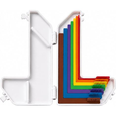 Lot de 7 guides d'alignement pour loisirs créatifs, avec étui de rangement. Graduation de 1,5 à 12,5 mm. Entretoises de superposition à code couleur pour la création de cartes et le scrapbooking. (1/5)