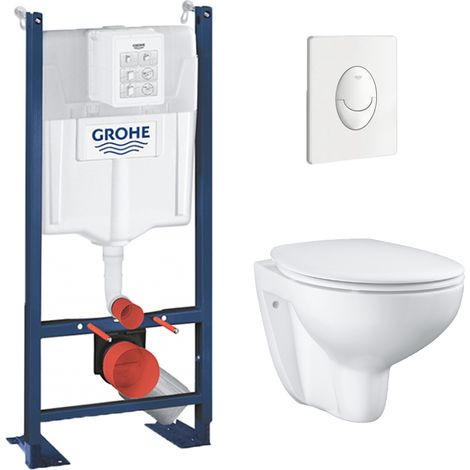 Grohe Pack Bâti autoportant Rapid SL + Cuvette suspendue sans bride Bau Ceramic + Abattant déclipsable (ProjectBauClassic-3) (1/5)