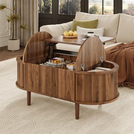 Ovaler Klapptisch 100 cm – Vintage-Stil in Nussbaum – Verstellbare Tischplatte, integrierter Stauraum und Massivholzbeine – Nussbaum (1/5)