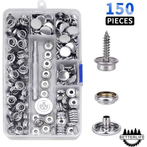 Lot de 150 ensembles de vis à pression 15mm avec outils et boîte de rangement, quincaillerie complète (1/5)