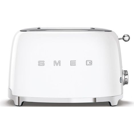 Smeg – Grille-pain 2 fentes 950W blanc – Racks auto-centrants – 6 niveaux de brunissement – Plateau ramasse-miettes amovible