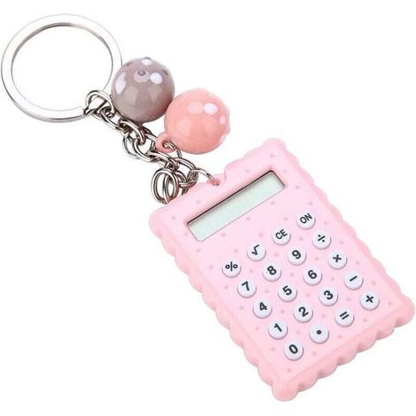 1 mini calculatrice portable, porte-clés, rose (1/3)