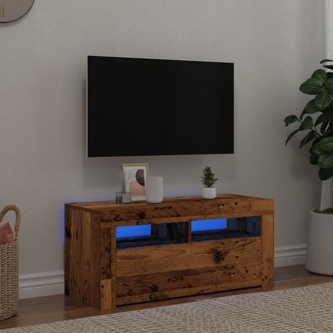 Meuble TV avec lumières LED vieux bois bois d'ingénierie (1/5)