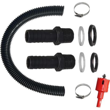 Tuyau de raccordement de 100 cm avec contre-écrou, kit de raccordement pour citerne d'eau de pluie, réservoirs d'eau, citernes (1/5)
