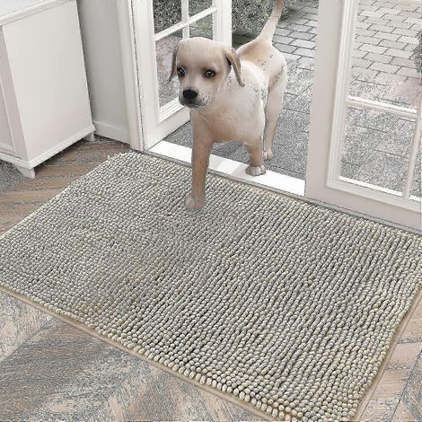 Tapis d'entrée lavable pour chien absorbant à séchage rapide en microfibre antidérapante pour pattes boueuses - 50 x 80 cm - Beige (1/3)