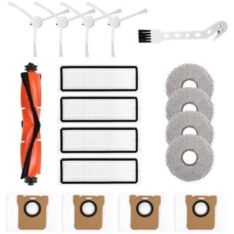 Lot de 18 Accessoires pour Robot Aspirateur Xiaomi X20+/X10+ Dreame S10/ L10s Ultra, 1 Brosse Principale, 4 HEPA Filtres, 4 Serpillères, 4 Sacs à poussière, 4 Brosses latérales,1 Brosse de Ne