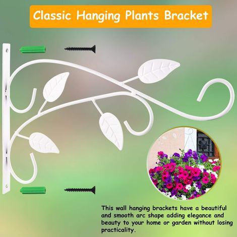 2 Piéces Suspension Mural Crochet Plante Avec Vis Support Lanterne Mangeoires d'Oiseaux Panier De Jardin En Métal Pour Décoration - Blanc (1/5)