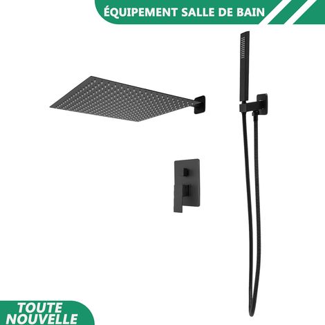1/2 '' Kit de douche en acier inoxydable monté au mur Black Top Spray & Hand Shower & Valve & Hose (1/5)