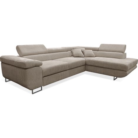 Ecksofa, gerade umwandelbar, 4-sitzig, Truhe Martin Cord Taupe