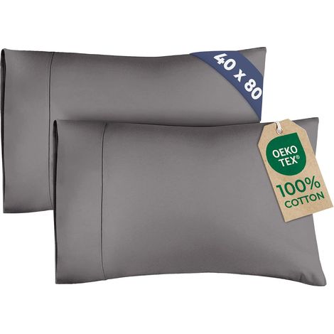 Taies d'oreiller 100% Coton, 40x80 – sans Rabat, Ouvertes à Une extrémité – Coton Doux 400 Fils – Résistantes aux Plis et à la décoloration –Confortables, Douces et Respirantes – Lot de 2, Gris foncé (1/5)