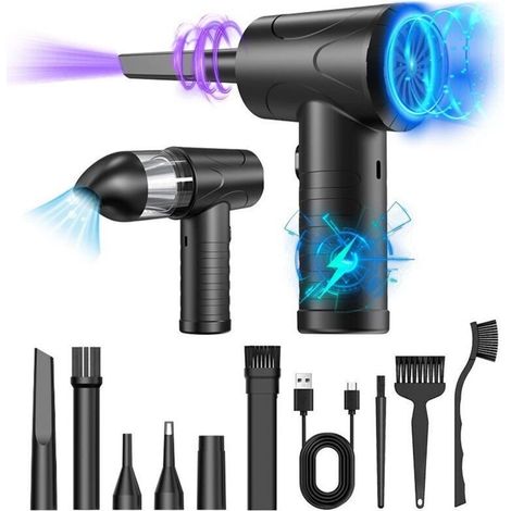 Aspirateur électrique, 3 vitesses 51000 tr/min, souffleur d'air USB rechargeable avec batterie 6000 mAh. Pour laptops, claviers, voitures, bureaux, canapés.
