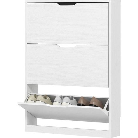 Meuble à chaussures étroit avec 3 abattants, rangement pour 9 à 12 paires, profondeur 17 cm, 80 x 17 x 108 cm, blanc, CHICFURN (1/5)