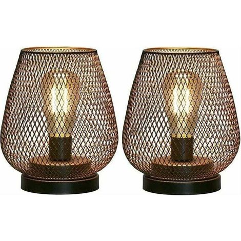 Lot de 2 lampes de chevet sans fil en cage métallique ACKERMAN – lampes d’extérieur à piles idéales pour salon, mariages et terrasses, design vintage élégant, parfaites pour intérieur et extérieur (1/5)