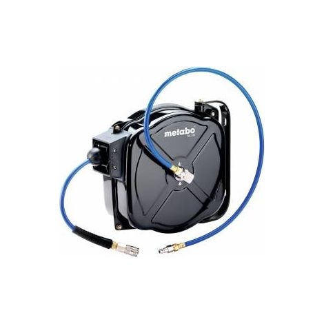 Metabo – Enrouleur pneumatique 12 bar – Tuyau PU flexible 12 m – Raccord rapide 1/4 – Boîtier métallique avec étrier de fixation