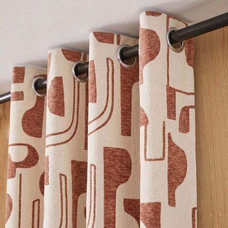 Rideau tissé jacquard motifs ethniques beige, terracotta 140x240cm