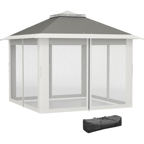 Gazebo da Esterno 3,3x3,3 m con Zanzariere, Metallo e Tessuto Oxford, Altezza Regolabile 2,8 m, Grigio Scuro (1/5)