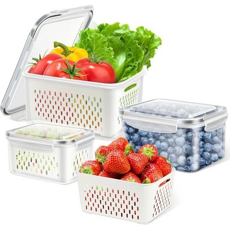 3 boîtes de rangement réfrigérateur étanches empilables avec couvercle, gris (1/3)