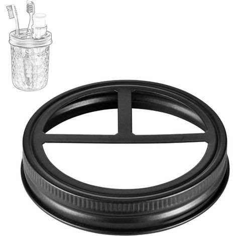 Couvercle de rechange pour bocal Mason de 7,6 cm (3 pouces) avec 3 compartiments, en acier inoxydable, multifonctionnel, pour ranger brosses à dents et stylos. (1/5)
