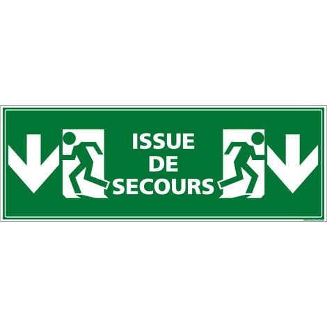 Signaletique.Biz France – Panneau de signalisation issue de secours flèches vers le bas ISO 7010 – Autocollant pour surfaces lisses – Dimensions 210x75 mm – Matériaux photoluminescents