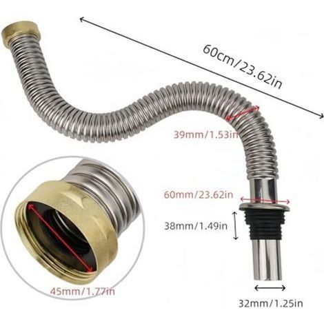 Flexibler Spülbeckenablaufschlauch, flexibler Küchensiphon, hitzebeständig, Edelstahl, flexibler Spülbeckensiphon (60 cm) (1/3)