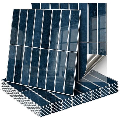 Lot de 10 autocollants pour carrelage 3D - 30 x 30 cm - Pour salon, chambre à coucher, cuisine, salle de bain (bleu - noir) (1/5)