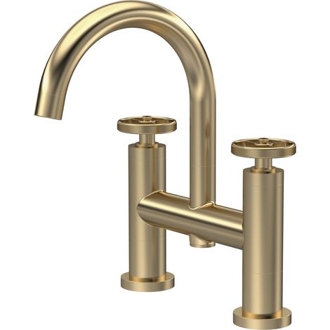 Hudson Reed Revolution Industrial Brushed Brass Deck Mounted Bath Filler Tap - TIW853 (1/2)