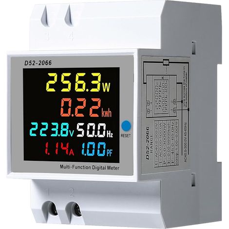 Compteur d'énergie monophasé 6 en 1 AC40-300V 100A Compteur consommation électrique Ampèremètre Voltmètre Compteur électrique sur rail DIN avec écran LCD, CT (1/5)