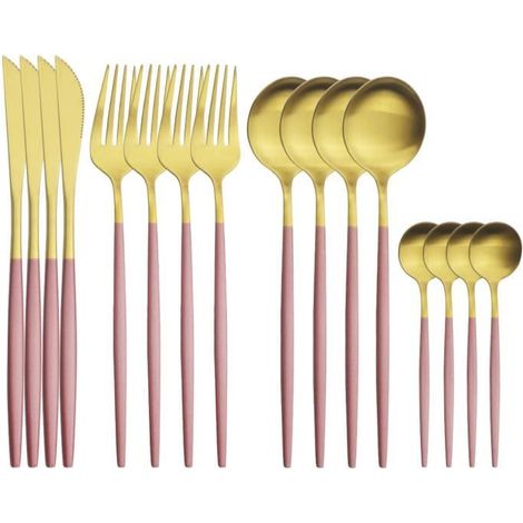Couverts - Art De La Table - 16 pièces - Acier inoxydable - Or rose - Service complet (1/4)