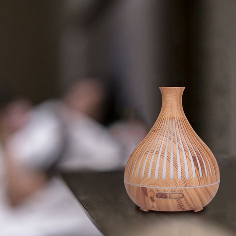 400-ml-Luftbefeuchter in Holzoptik, Fernbedienung, Aromatherapie-Luftbefeuchter, Luftbefeuchter mit integriertem Nachtlicht, Aromatherapie-Diffusor in Holzoptik, 100–240 V (britischer Standard) (1/5)