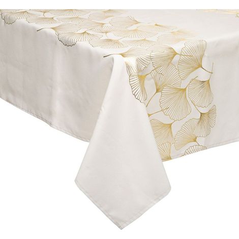 Paris Prix - Nappe Imprimée Ginko héritage 140x360cm Blanc