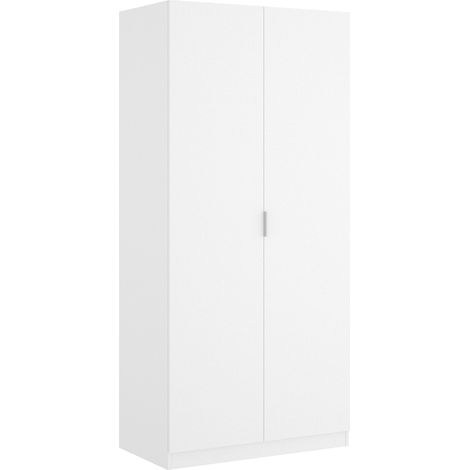 Armoire, meuble de rangement en bois mélaminé avec 2 portes coloris blanc - Longueur 81 x Profondeur 52 x Hauteur 184 cm