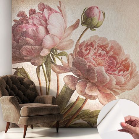 Papier peint adhésif décoratif pour salon chambre et cuisine Facile à poser avec colle Pivoines délicates 250x250 cm (1/5)