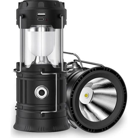 Lampe de camping solaire, lampe de poche étanche, rechargeable par USB, portable, tente, urgence, randonnée (1/4)