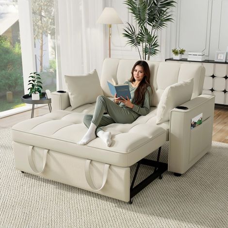 Canapé-lit pliable, canapé multifonctionnel avec fonction couchage, porte-gobelet et coussins inclus, idéal pour le salon, la chambre ou un appartement home cinéma. (1/5)