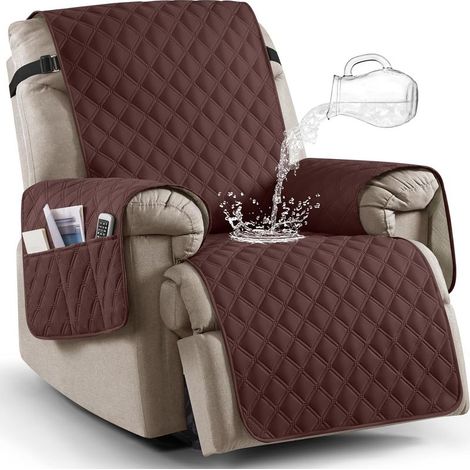 Wasserdichte Liegestuhlbezüge (58 cm), rutschfeste Liegestuhlbezüge, waschbare Liegestuhlbezüge, Liegestuhlbezüge mit Taschen, braun (1/5)