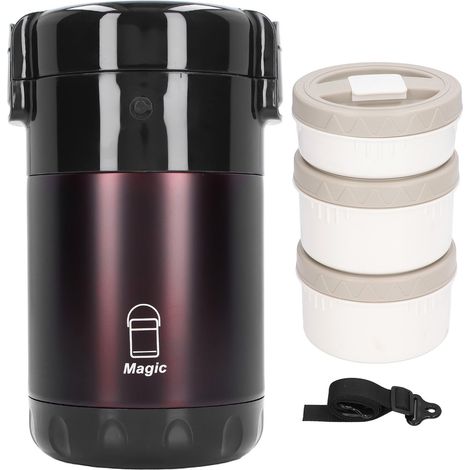 Boîte Repas Isotherme 2,3L 3 Couches Acier Inoxydable 304 Vacuum pour Pique-nique Voyage Marron (1/5)