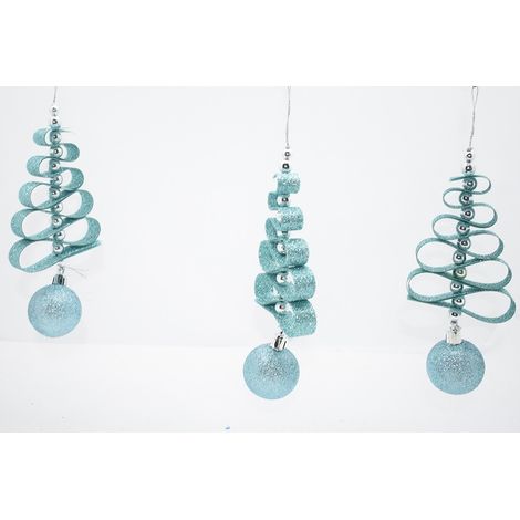 Palline celeste glitterato 16cm 5pz decorazioni per albero di natale addobbi natalizi (1/5)