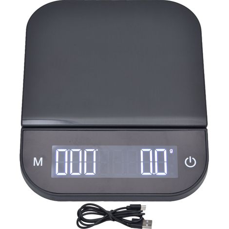 Präzise Küchenwaage, max. 3 kg, hintergrundbeleuchtetes LED-Display, Doppelgerät, USB-Ladefunktion, Stoppuhrfunktion, hohe Präzision. (1/5)