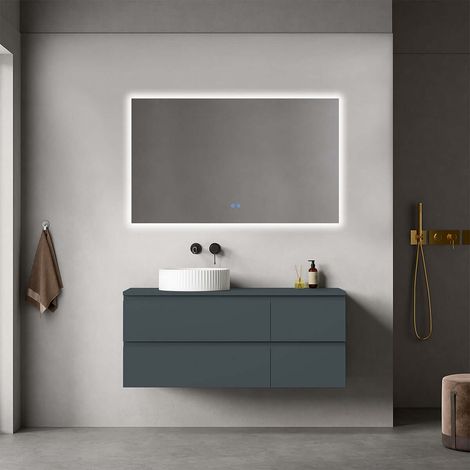 Mobile bagno sospeso reversibile 120 cm Blu Mare per Lavabo d'appoggio Specchio Quadro Retroilluminato - Fiji Paint Top (1/4)