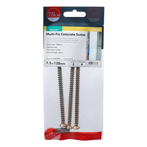 TIMCO Concrete Screws Flat Countersunk Gold - 7.5 x 120