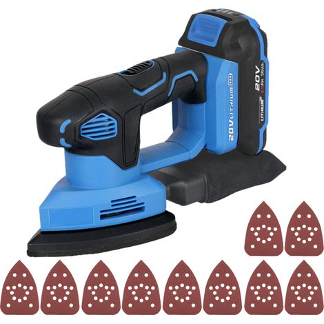 Kit de lijadora orbital aleatoria inalámbrica de 20 V con 10 hojas de papel de lija, batería de litio de 2,0 Ah y cargador, para trabajos de carpintería. (1/5)