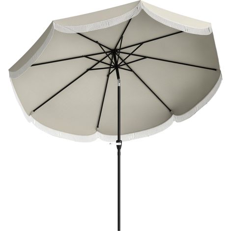 Parasol de jarden rond 2,7 x 2,4 m avec manivelle, métal et polyester, gris clair, parfait pour profiter de l'ombre et de la protection solaire dans votre jardin, sur votre balcon ou à la plage
