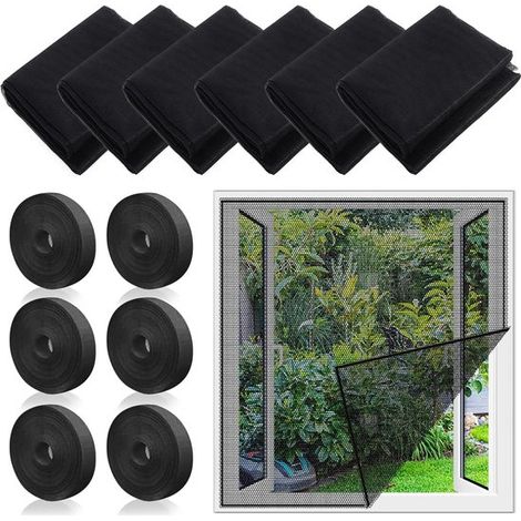 Set di 6 zanzariere per finestre da 150x130 cm con chiusura in velcro - Nero (1/5)