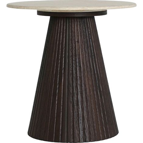 Table d'appoint contemporaine en bois mdf et marbre beige - Marron bois et marbre beige (1/5)