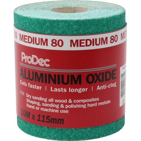 ProDec 10m Rotolo 80 Grana Media Verde Ossido di Alluminio Carta abrasiva per la levigatura di legno, vernice, gesso, stucco, metallo e altro, carta abrasiva larga 115mm