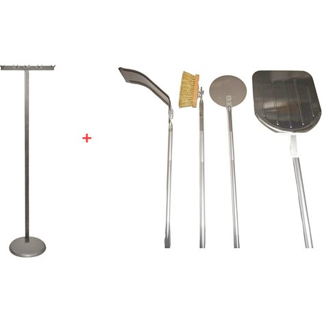 KIT SUPPORTO REGGI PALA PIZZA FORNO A LEGNA 6 POSTI PORTAPALE H150 + PALE 4 PZ
