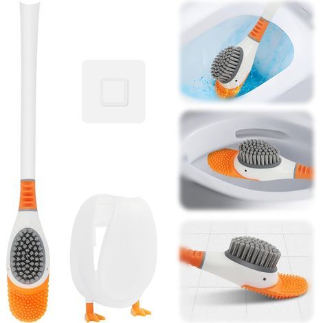 Creative Silicone Toilet Brush,Duck Shaped Toilet Scrubber with Holder,Flexible Flat Silicone Toilet Brush,Toilet Brush and Holder Set for Home,Hotel,School (1/4)
