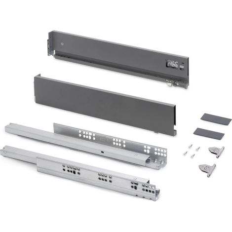 Emuca Aussenschublade Vertex mit 3D-Regelung, Höhe 93mm, 40Kg, Tiefe 450mm, Stahl, Grau anthrazit