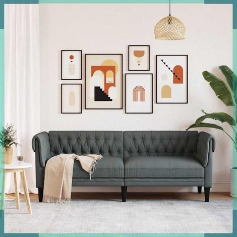372557 Canapé Chesterfield 3 places gris foncé tissu (1/5)