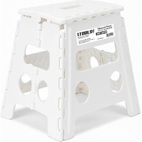 Tabouret Pliant Blanc 40cm, Marchepied Pied Pliable BM TOOLS BMT-MP40-BLANC 150kg Capacité, Léger et Compact pour Adulte/Enfant
